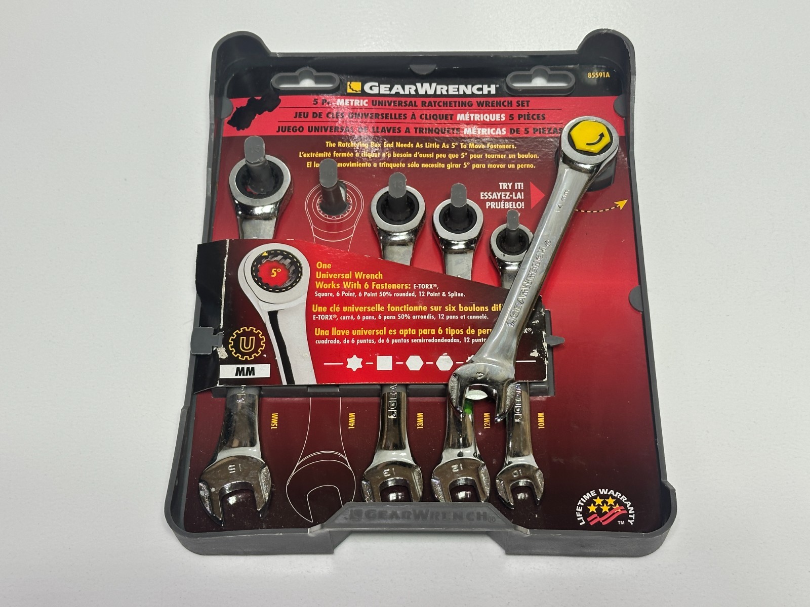 NEW GearWrench 5pc Metric 10mm-15mm Universal Ratchet Wrench Set 85591A, NOS NEW GearWrench 5pc Metric 10mm-15mm Universal Ratchet Wrench Set 85591A, NOS