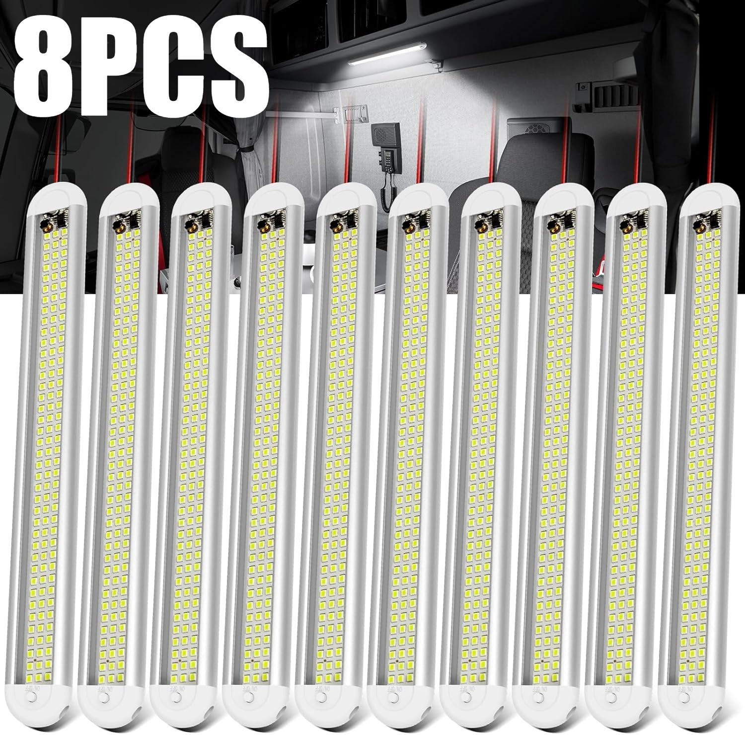8Pcs 12V LED Interior Light Bar 120Leds 1500LM 8W DC 12 Volt Led Strip Lights
