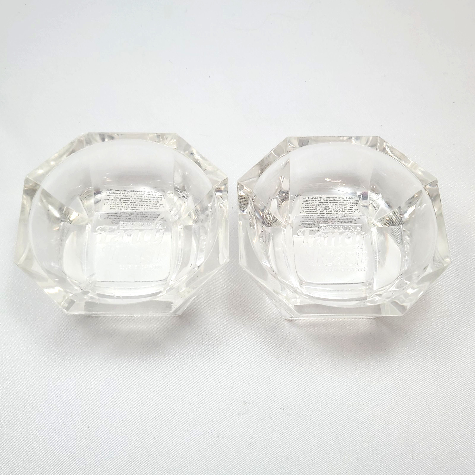 x2 Vtg Purina Fancy Feast Promotional Advertising Cat Food Bowl Clear Acrylic