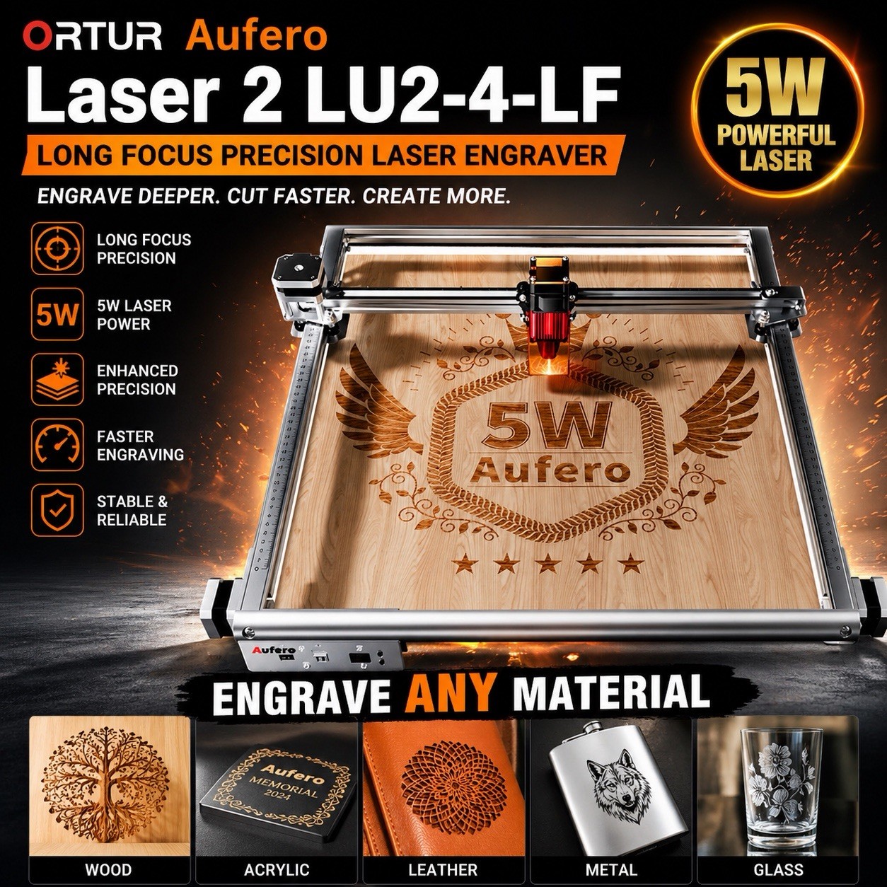 Ortur Aufero Laser 2 LU2-4-LF  Long Focus Precision Laser Engraver Wood Metal