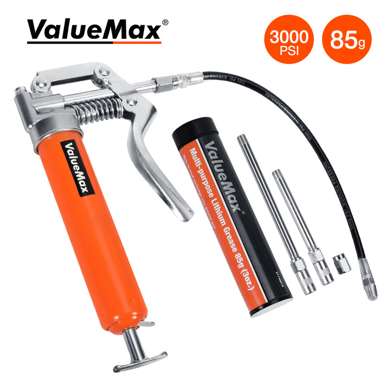 ValueMax Mini Grease Gun Kit 3OZ Grease 12\'\' Flexible Hose 5\'\' 3\
