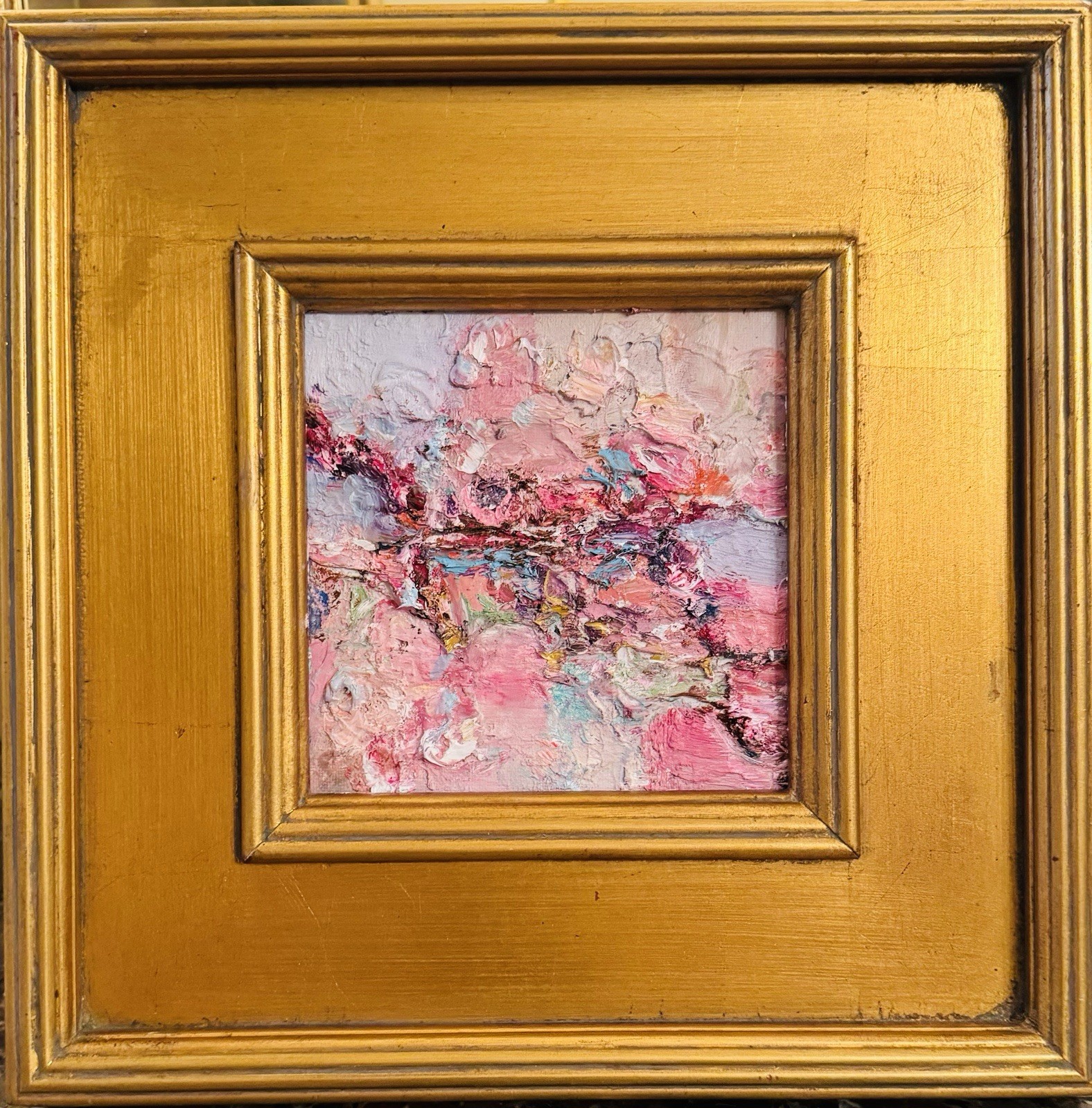 KADLIC Abstract Pink Impasto  Oil Painting Gold Gilt 12