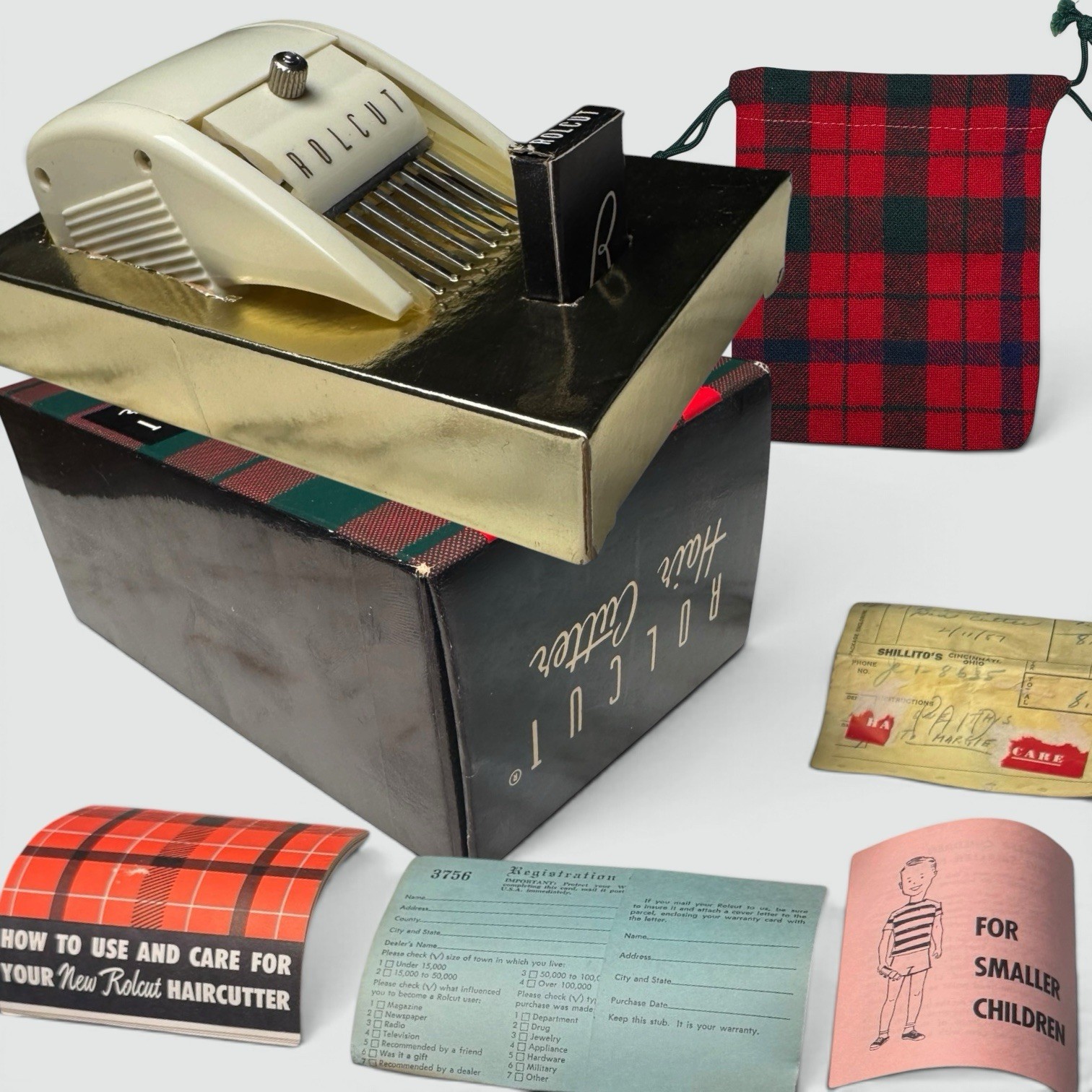 vintage 1950s Rolcut hair Clippers - Original complete set w Receipt & Manuals