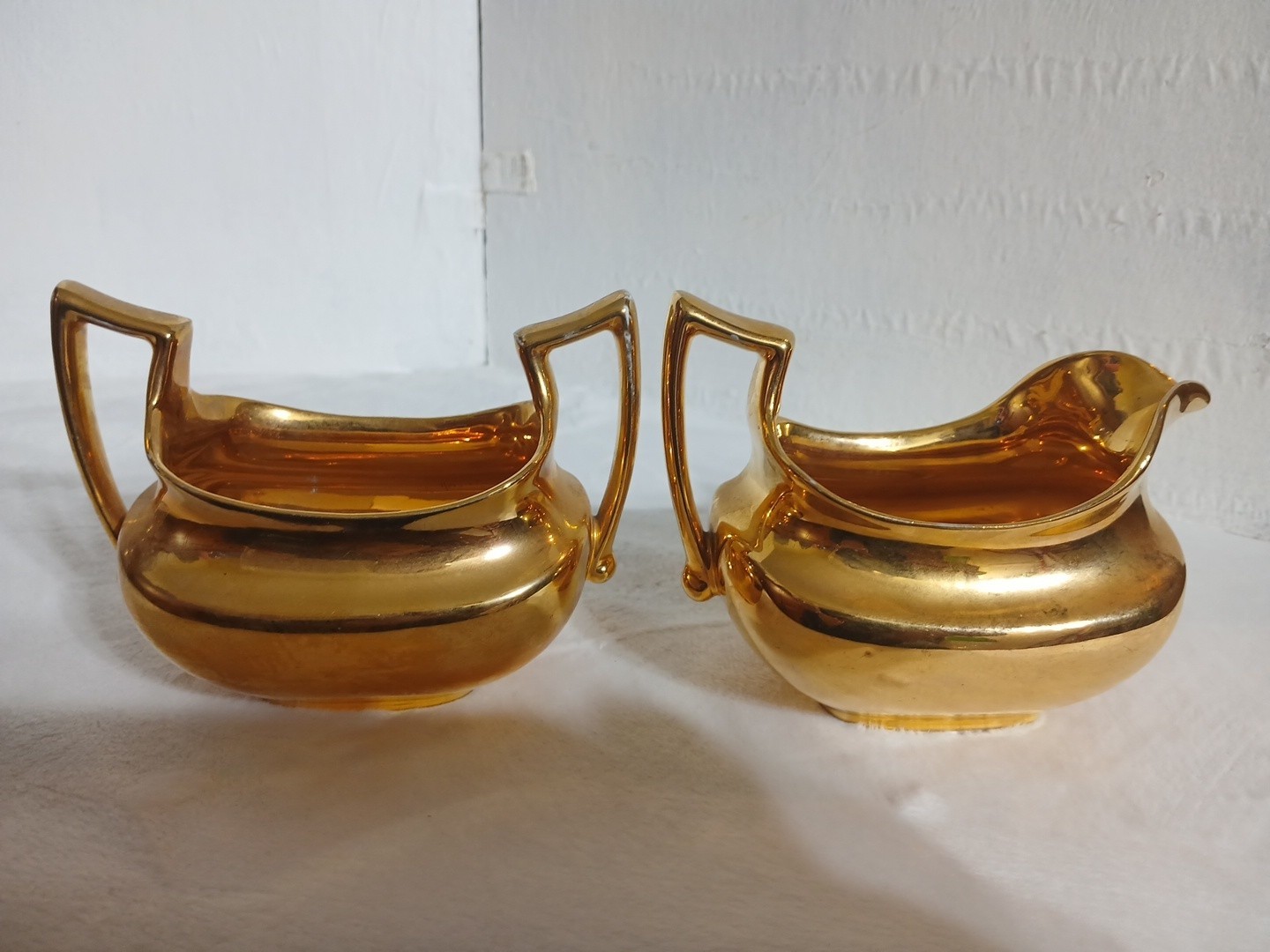 Tressemanes & Vogt T&V Limoges France Gold Wash Metallic Creamer & Open Sugar Tressemanes & Vogt T&V Limoges France Gold Wash Metallic Creamer & Open Sugar
