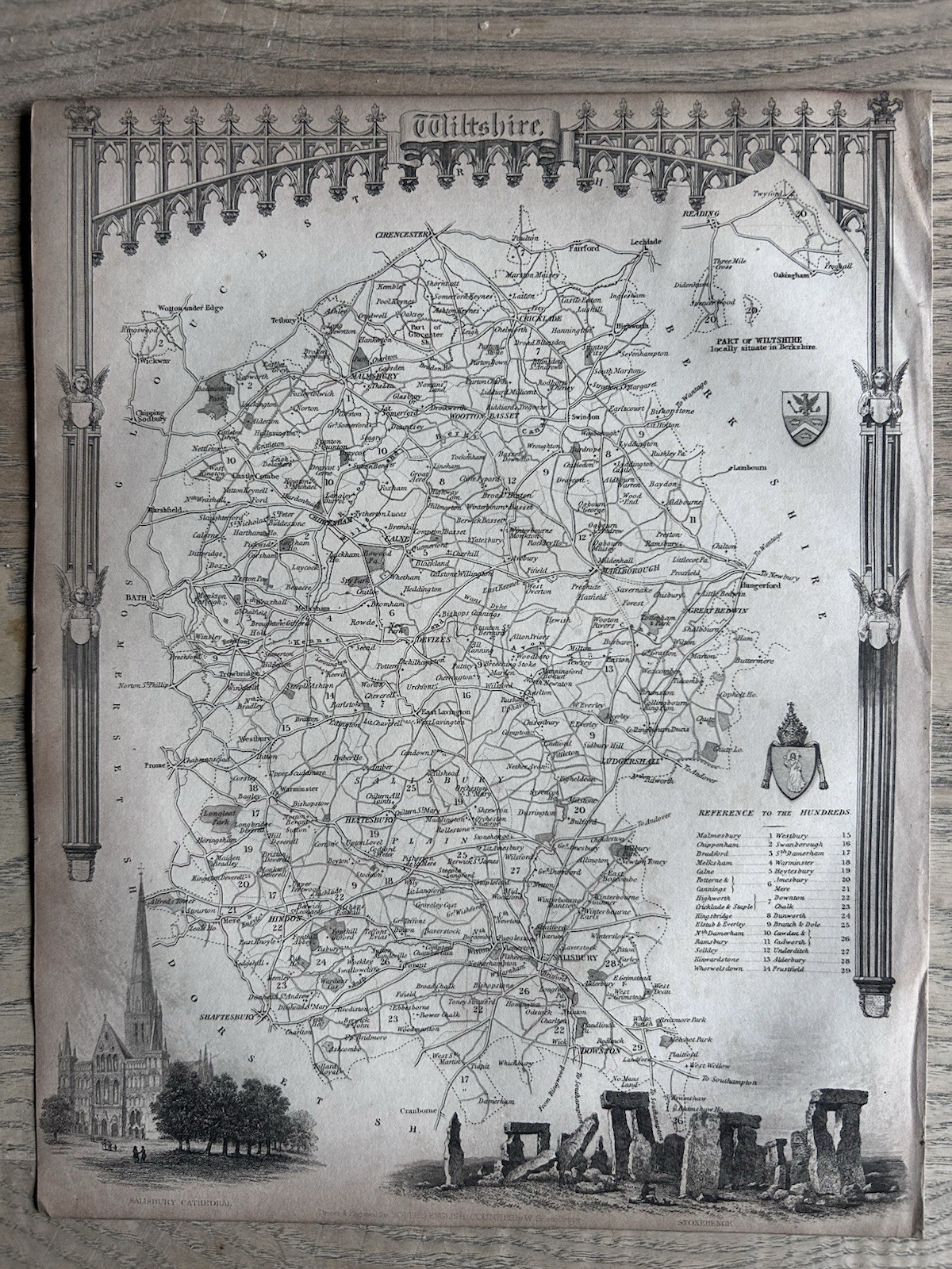 1838 Wiltshire Original Antique Ornate Map by Thomas Moule