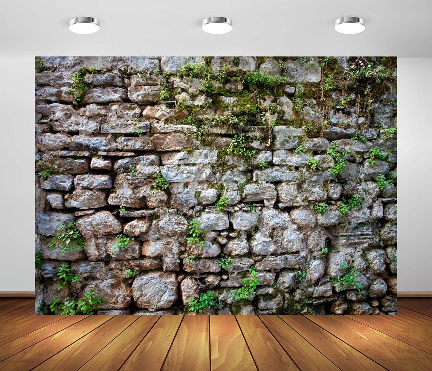 BELECO 7X5Ft Fabric Vintage Brick Stone Wall Backdrop Overgrown Wall Ancient Roc