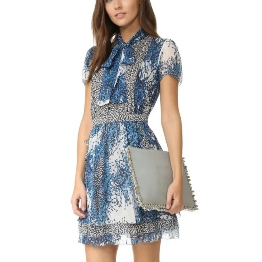 Diane von Furstenberg Marisa Shirt dress 10 DVF Blue Mini Silk Chiffon Boho Chic