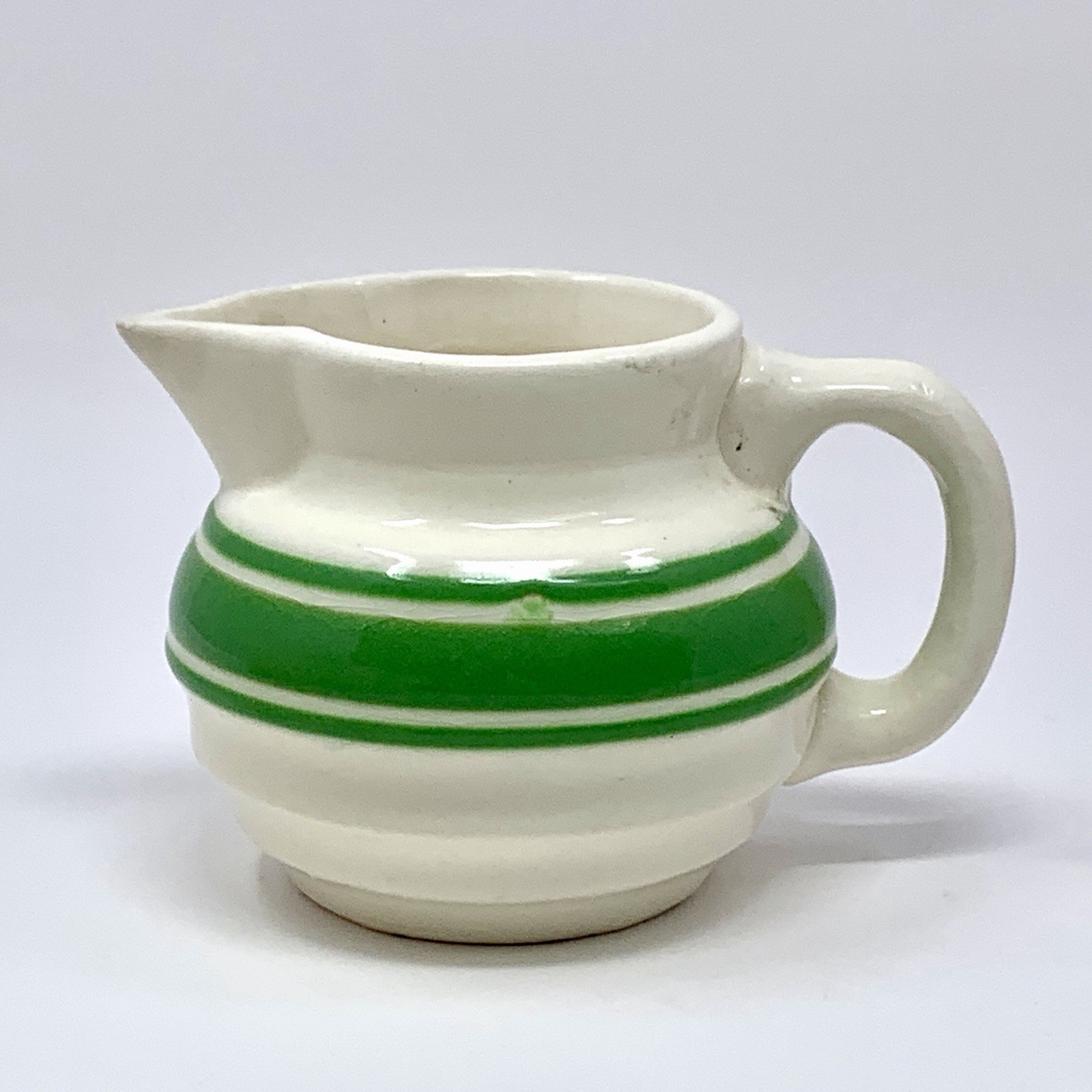 Vintage Hull Beehive Green Stripe Yellowware Small Ball Pitcher Jug 3.75\ Vintage Hull Beehive Green Stripe Yellowware Small Ball Pitcher Jug 3.75\