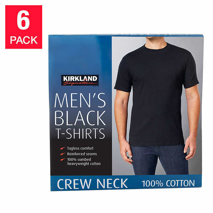 Kirkland Men\'s 6-pack Black 100% Cotton Crew Neck T-shirt Kirkland Men\'s 6-pack Black 100% Cotton Crew Neck T-shirt