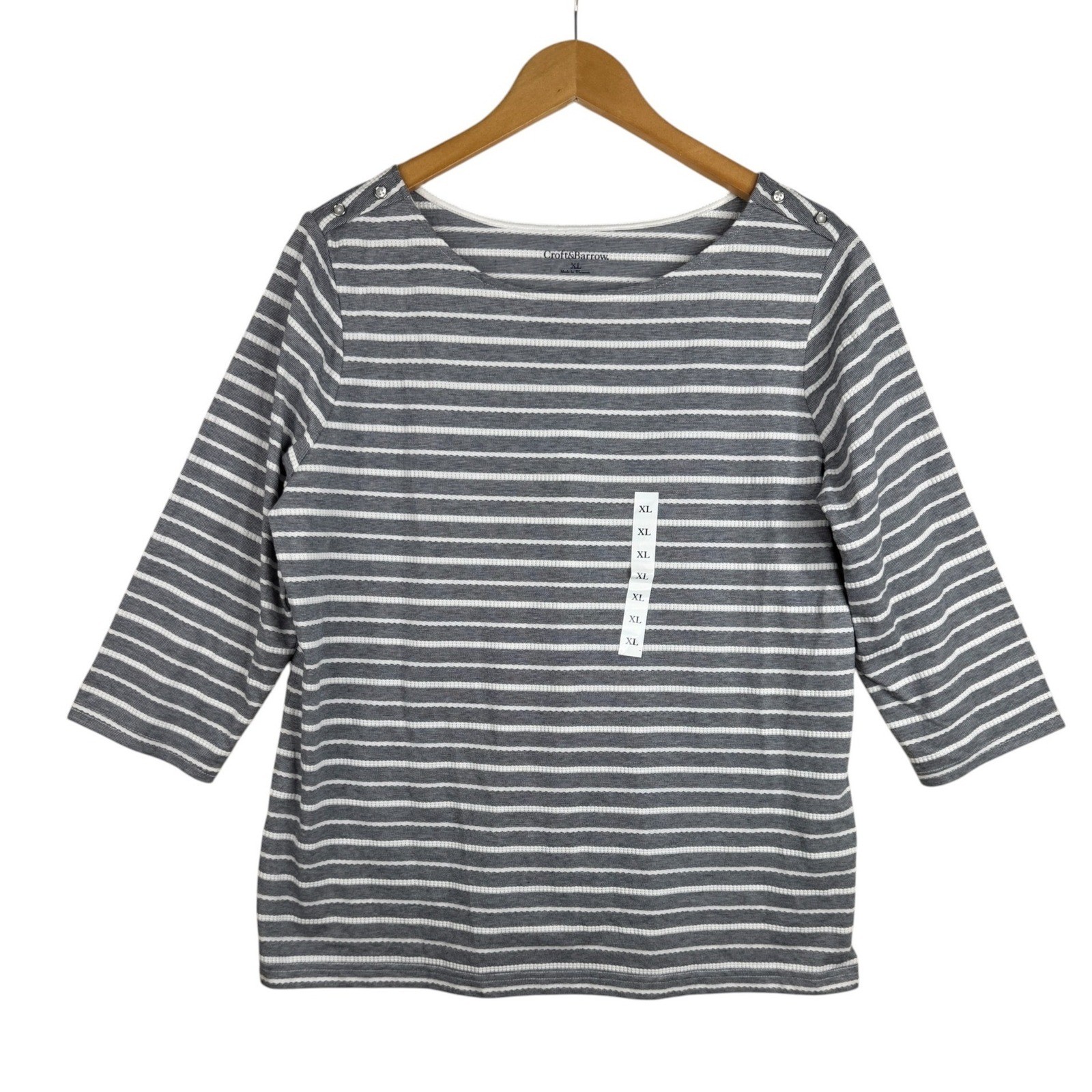 NWT Croft & Barrow Womens Striped Boat Neck Top Size XL Blue White 3/4 Sleeve NWT Croft & Barrow Womens Striped Boat Neck Top Size XL Blue White 3/4 Sleeve