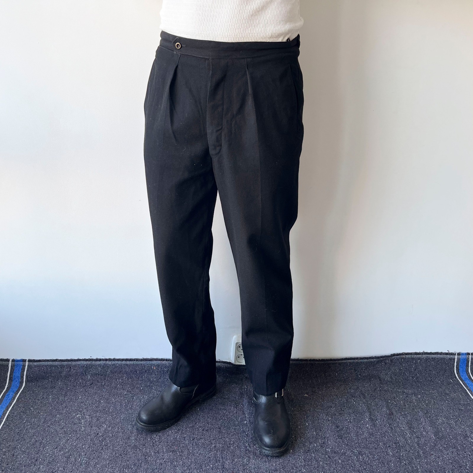 Vintage 1940s Formal Dress Waist Strap Black Wool Suspender Trousers W34