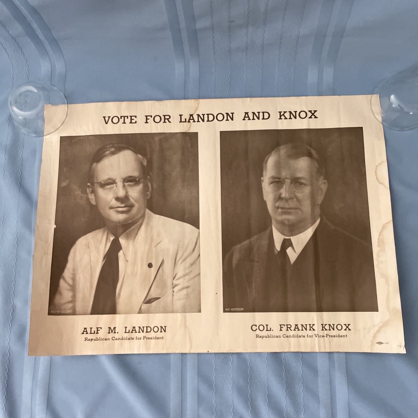 Vintage 1936 Presidential Campaign Poster Republican Candidate Landon & Knox