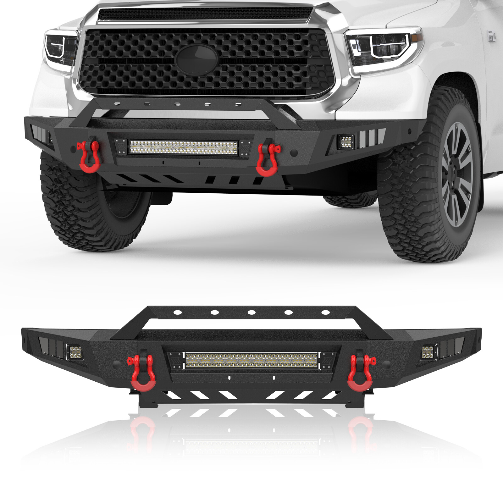 For 2014-2021 Toyota Tundra New Front Bumper with Sensor Holes & LED Light Bar