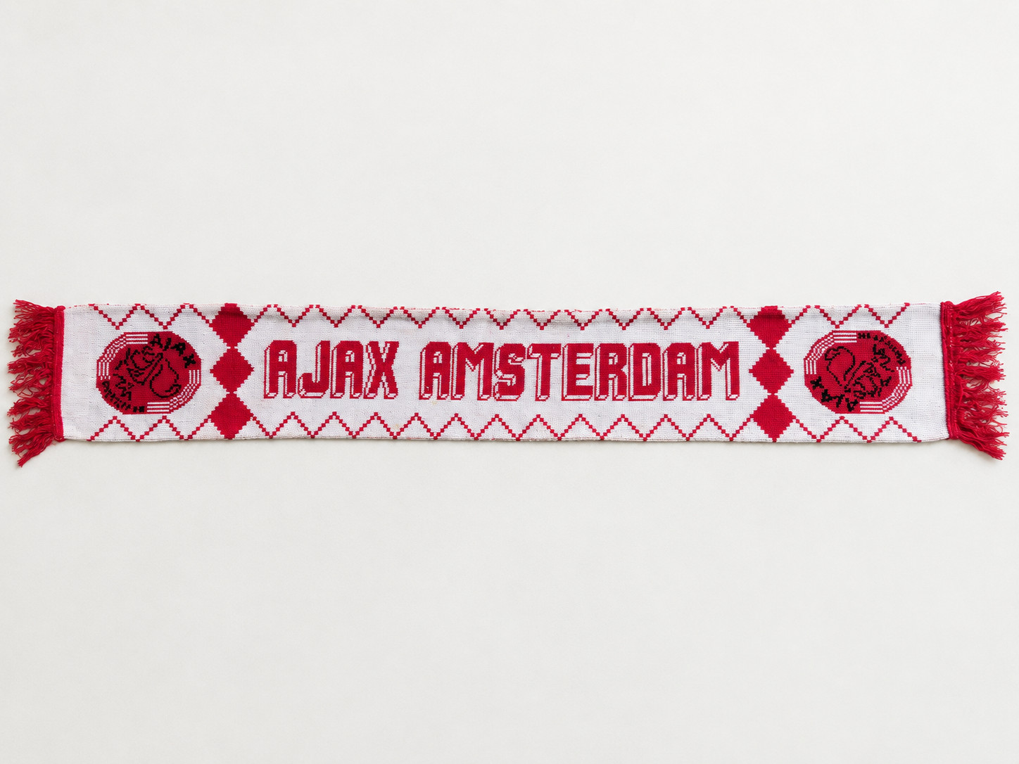 Vintage Ajax Amsterdam Football Scarf 80s 90s Old Crest Red White Rare