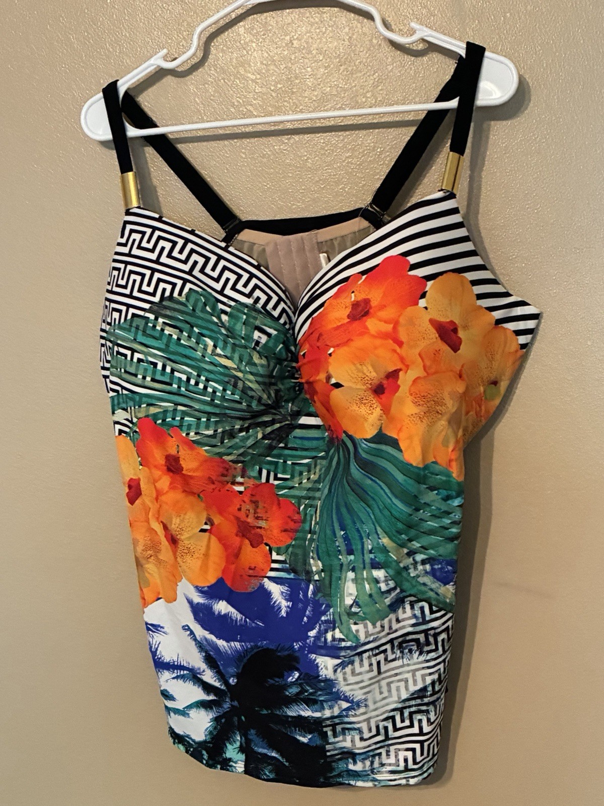 NWT Cacique Tankini Top Tropical Print Size 44F