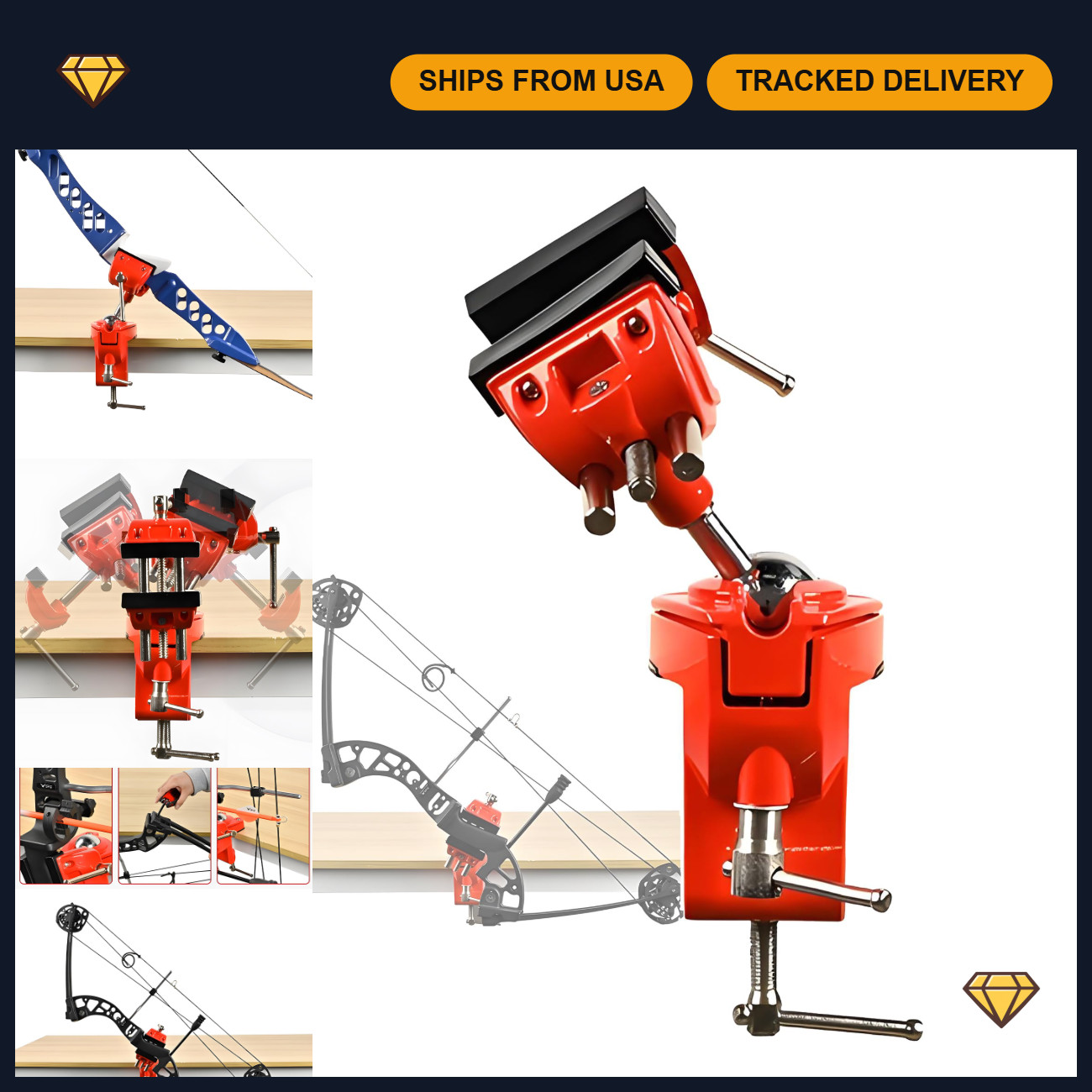 Universal 360° Rotating Bow Vise for Compound & Recurve Bow Tuning, Heavy Duty C