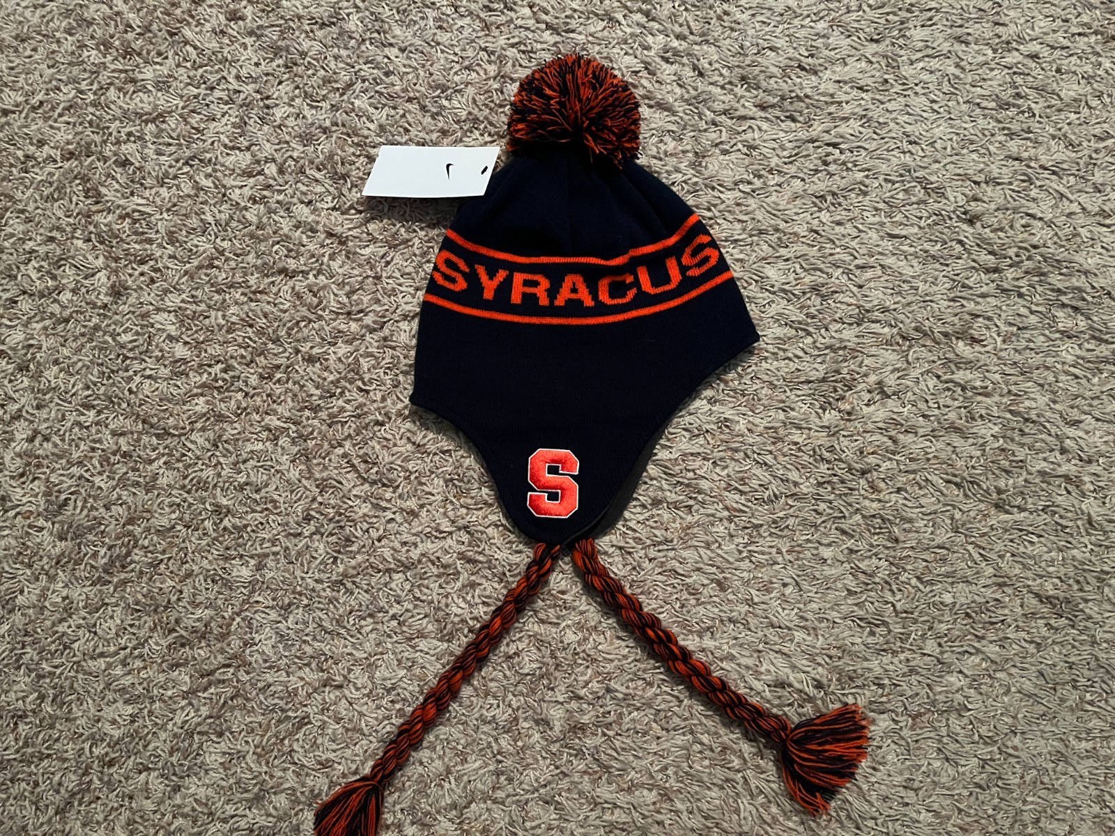 NWT Nike Syracuse University Beanie Hat with Pom and Ear Flaps - Blue - one size