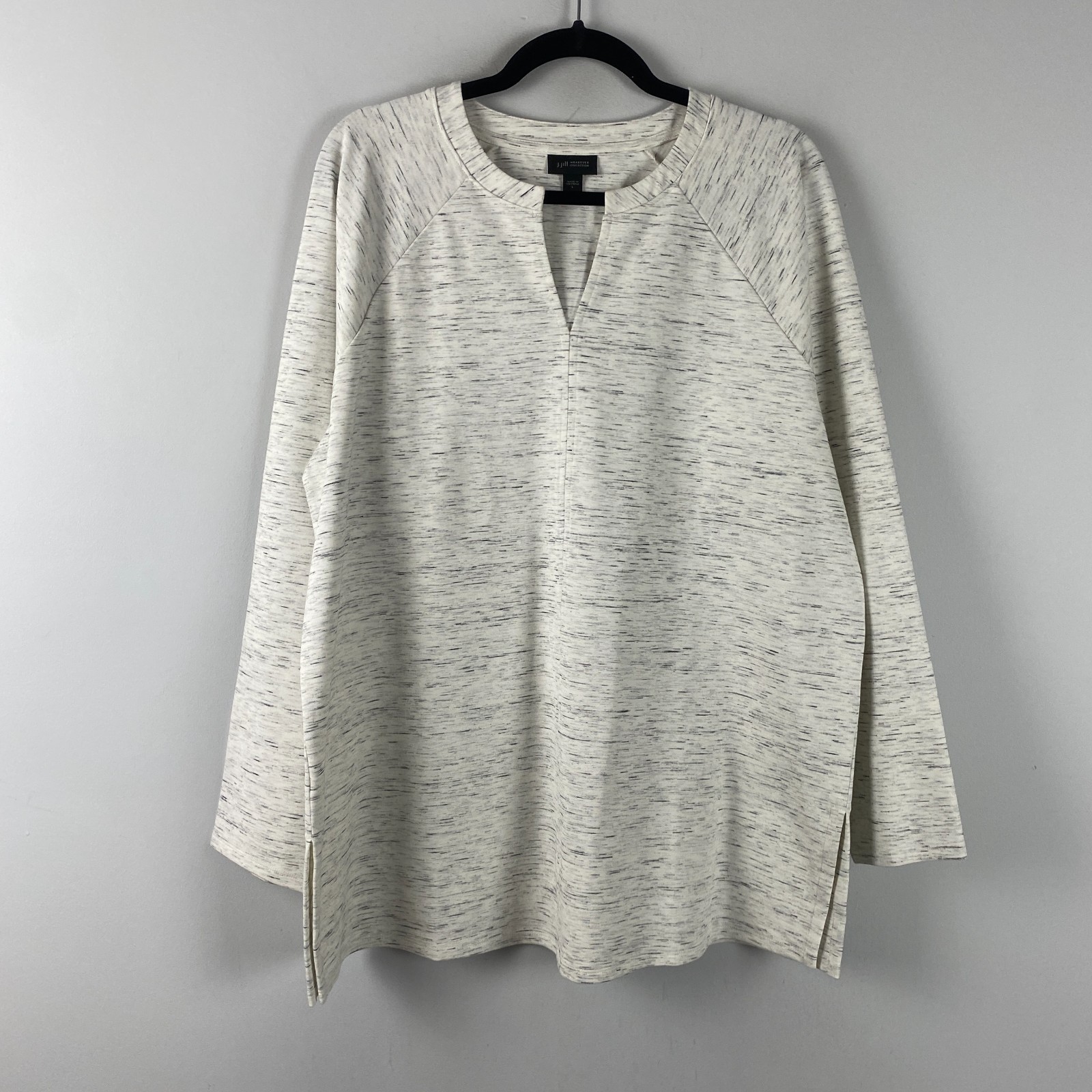 J.Jill Wearever Double-Face Jersey V-Neck Tunic Size Large Side Slits Ivory Gray