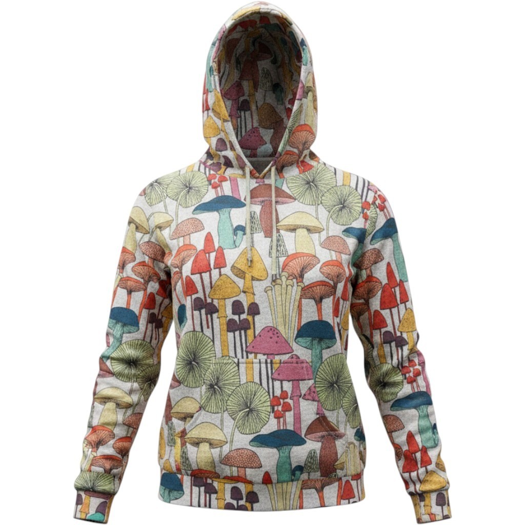 L.A. Soul Mushroom Print Hoodie Women Medium Gray Multi Excellent Long Sleeve