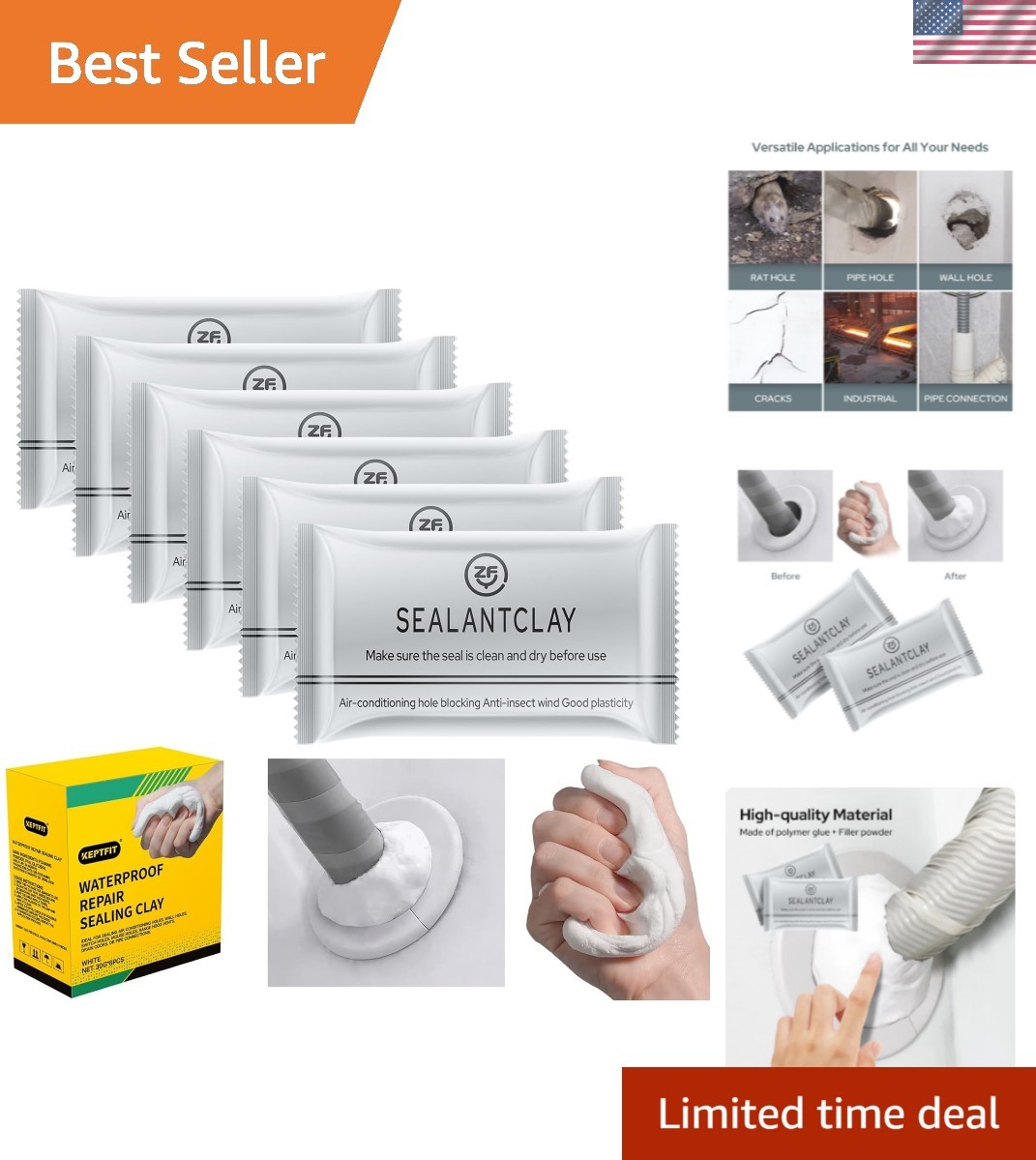 8-Pack New Type White Waterproof Sealant Mastic, Repair Sealing Clay, Quick M...