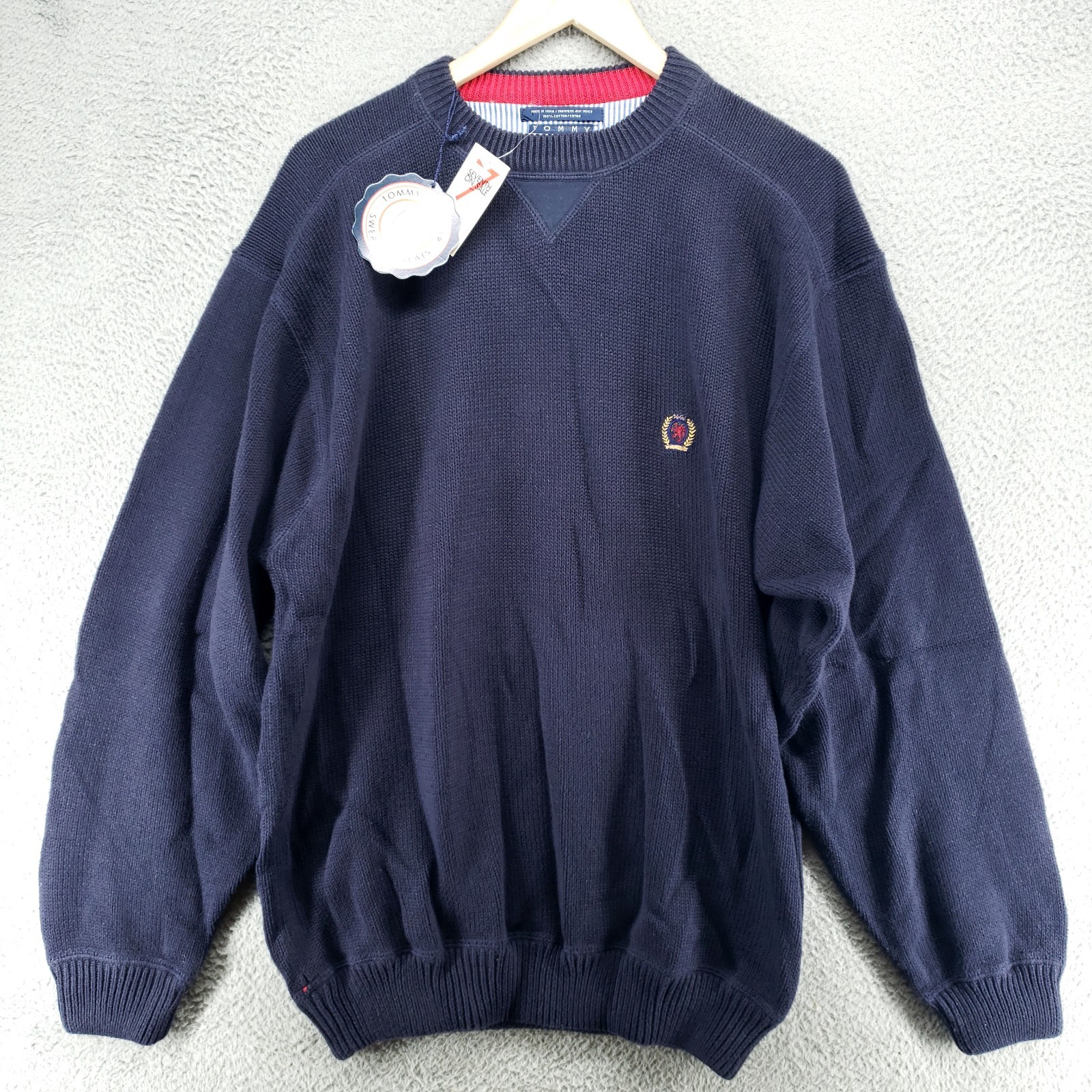 Vintage 1995 Tommy Hilfiger Sweater Sweat Mens L Navy Cotton NWT 7th on Sale