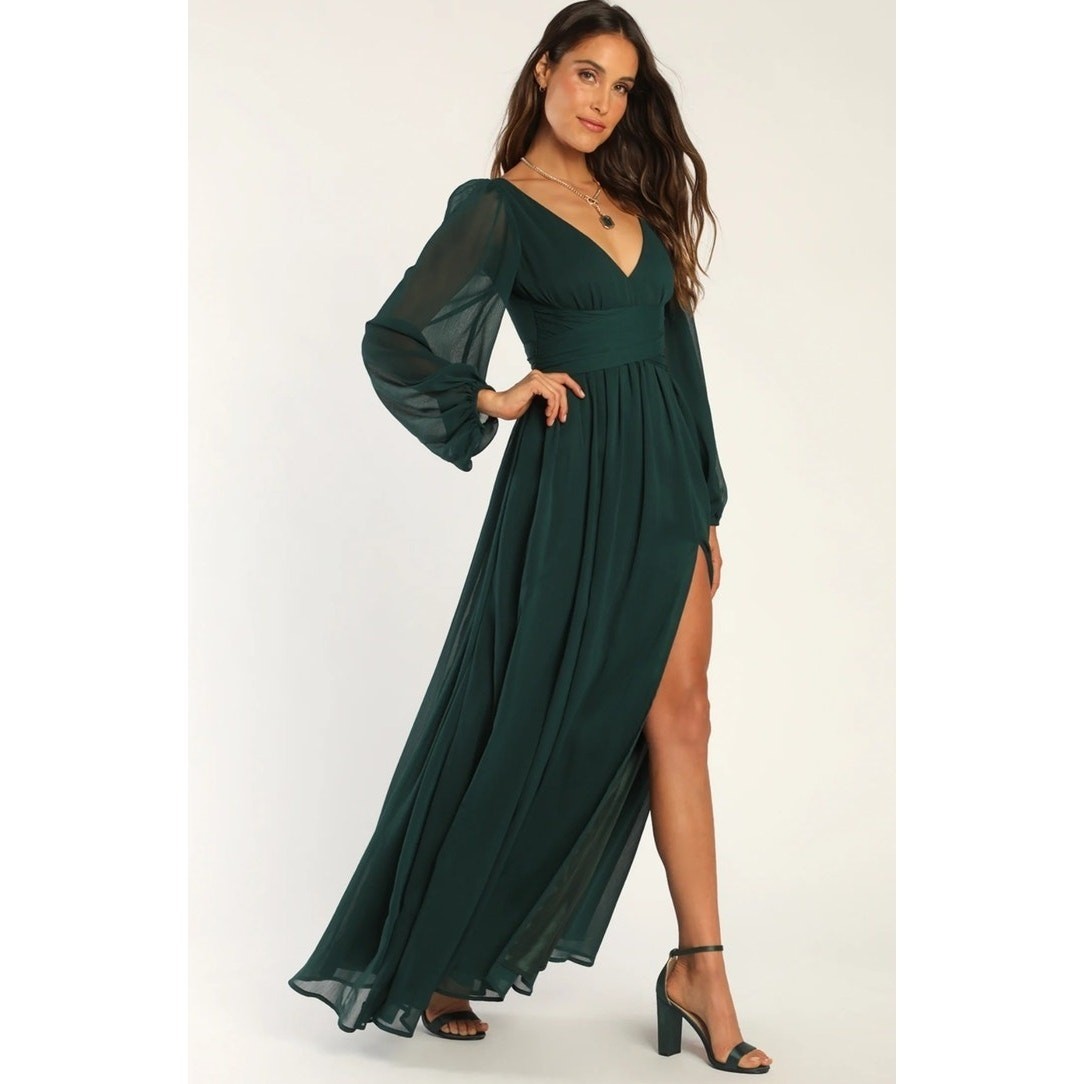 New Lulus Sweet Womans Sz Large Dress Green Chiffon Maxie Dress Lined NWT New Lulus Sweet Womans Sz Large Dress Green Chiffon Maxie Dress Lined NWT