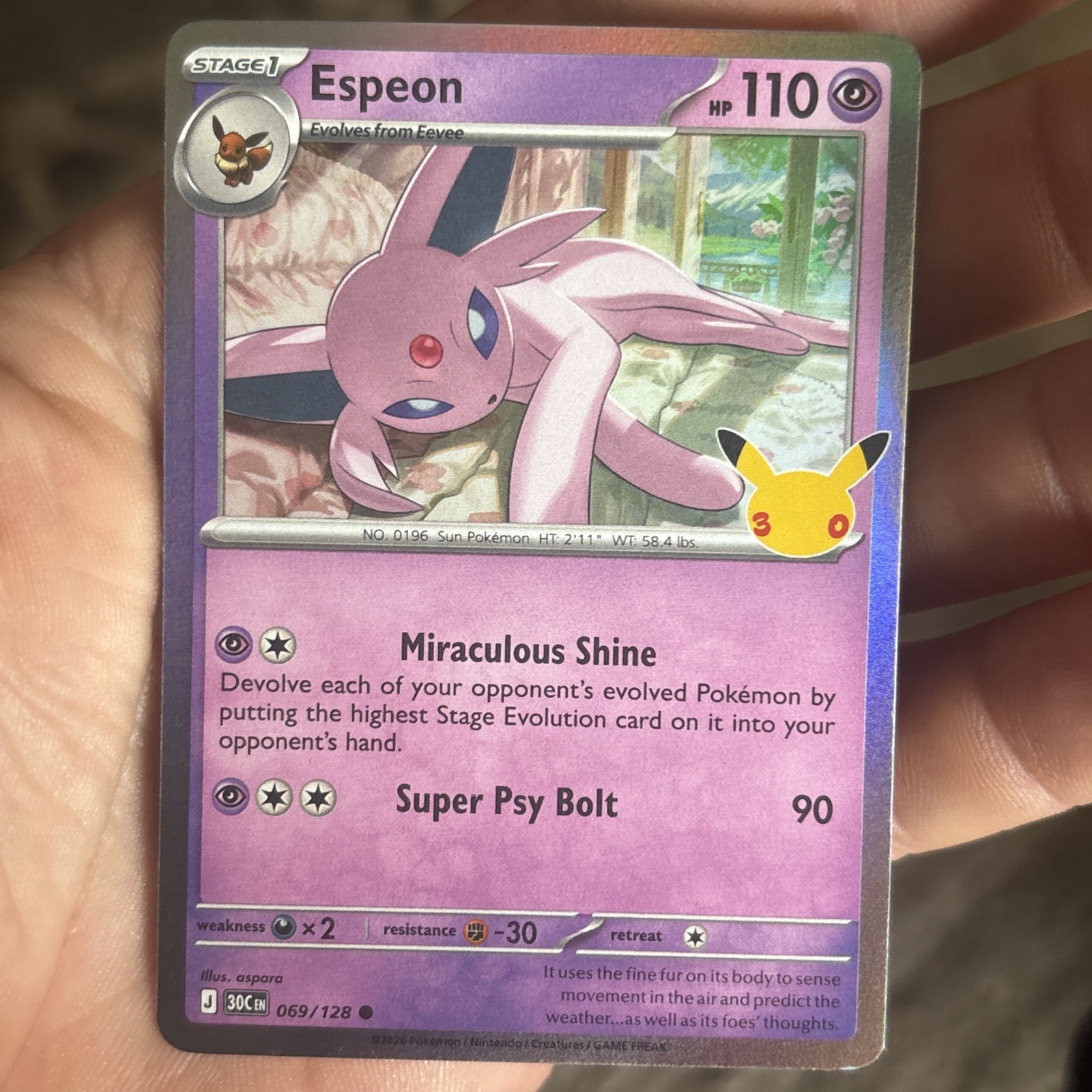 Espeon 069/128 Holo Rare - 30 anniversary edition Pokemon TCG English 