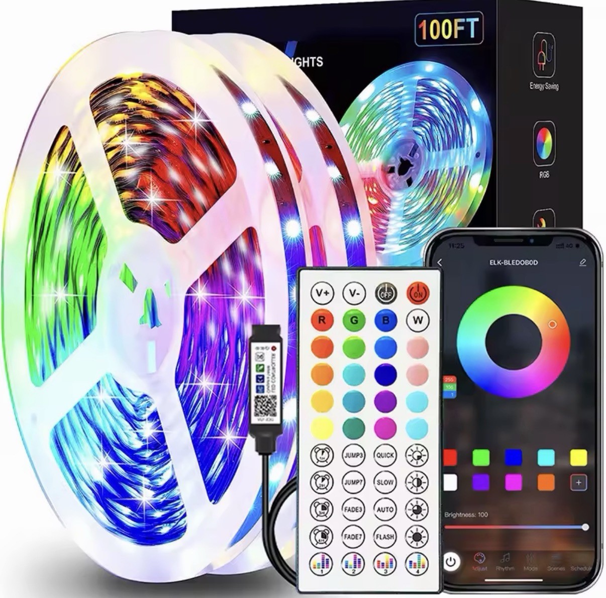 100FT RGB LED Light Strip USB Bluetooth App + 44-Key IR Remote Music Sync 100FT RGB LED Light Strip USB Bluetooth App + 44-Key IR Remote Music Sync