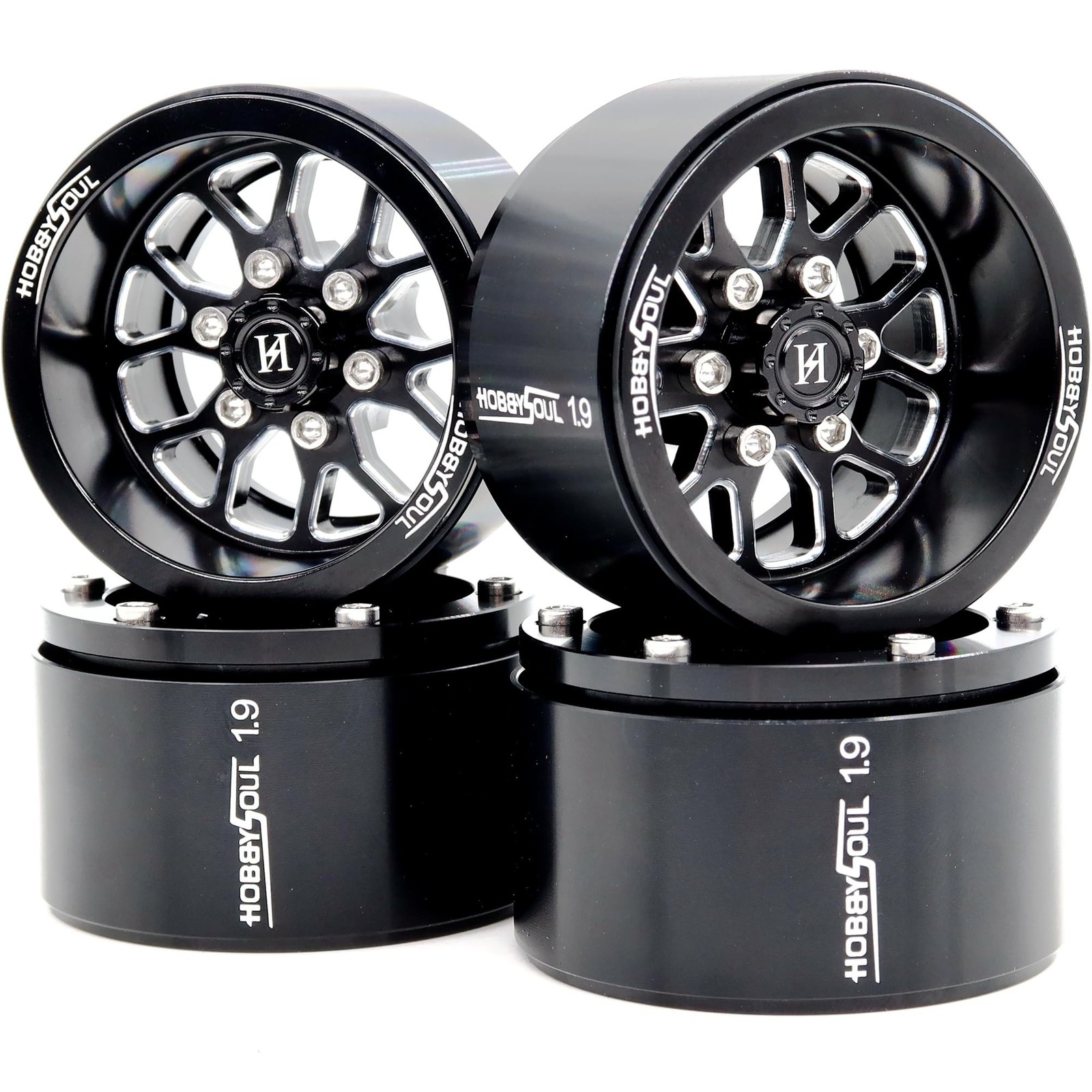 HOBBYSOUL 4pcs 1.9 Beadlock Wheels -10.5mm Negative Offset Rims 33mm Wide RC