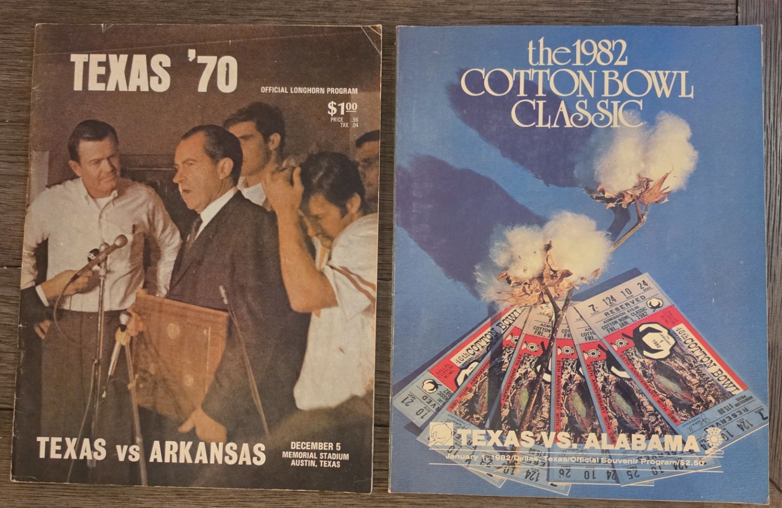 Vintage Texas Longhorns Football Program Lot: 1970 vs Arkansas & 1982 Cotton...