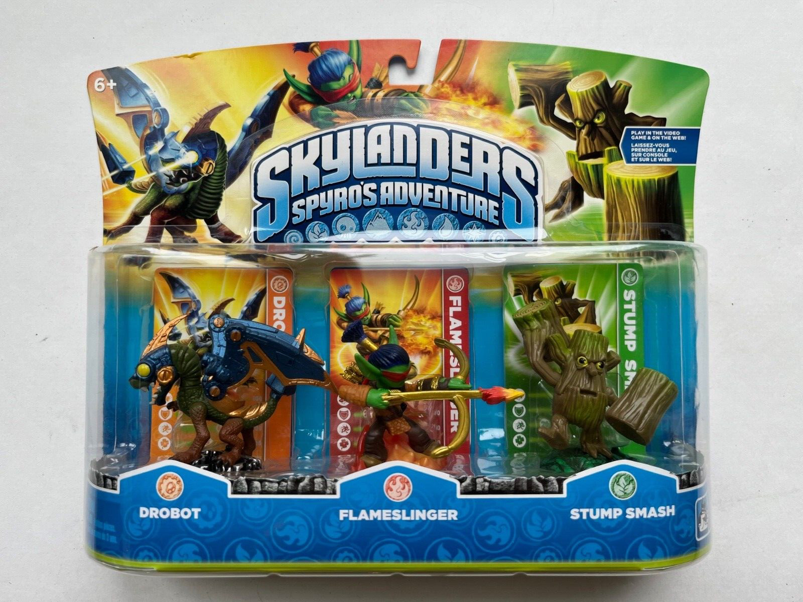 Skylanders Spyro\'s Adventure 3 Pack Drobot Flameslinger Stump Smash New OOP