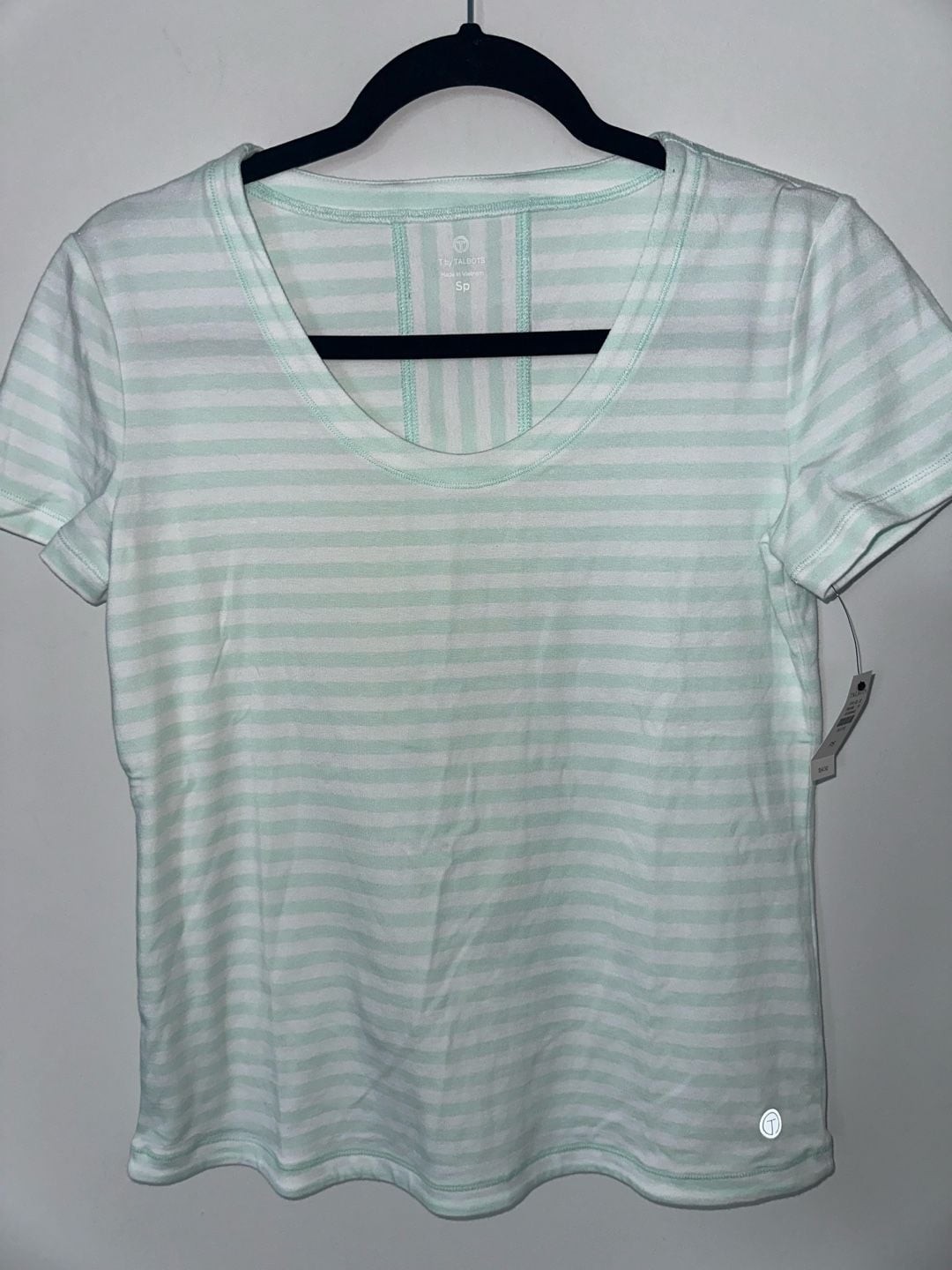 T by Talbots Saltwater Stripe Short Sleeve Scoop Neck T-Shirt Mint Green White T by Talbots Saltwater Stripe Short Sleeve Scoop Neck T-Shirt Mint Green White