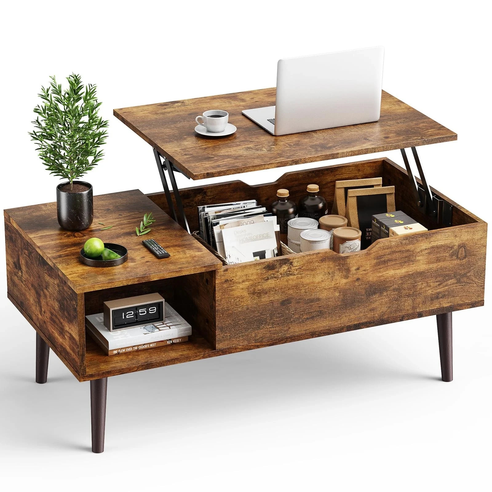 OLIXIS Wooden Coffee Table, Lift Top Coffee Table with Large Hidden Compartm...