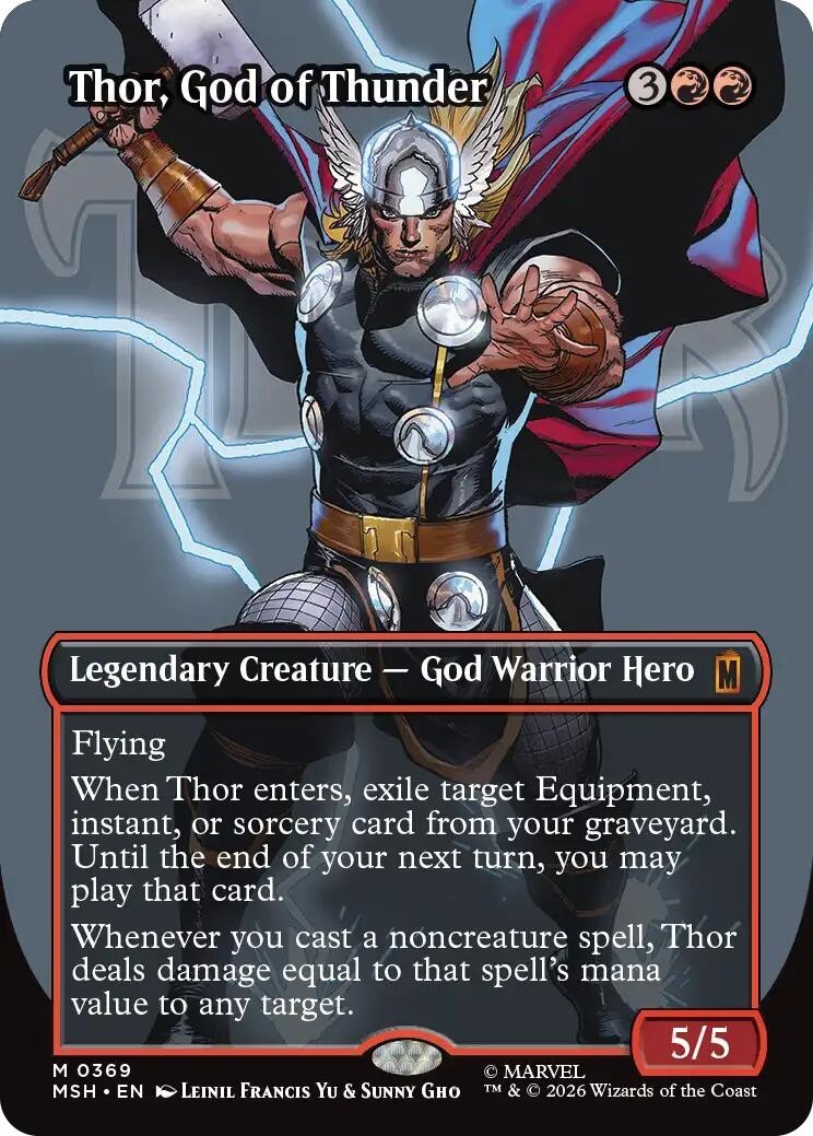 MTG MSH M Thor, God of Thunder (Borderless) (0369) #369 NM MTG MSH M Thor, God of Thunder (Borderless) (0369) #369 NM