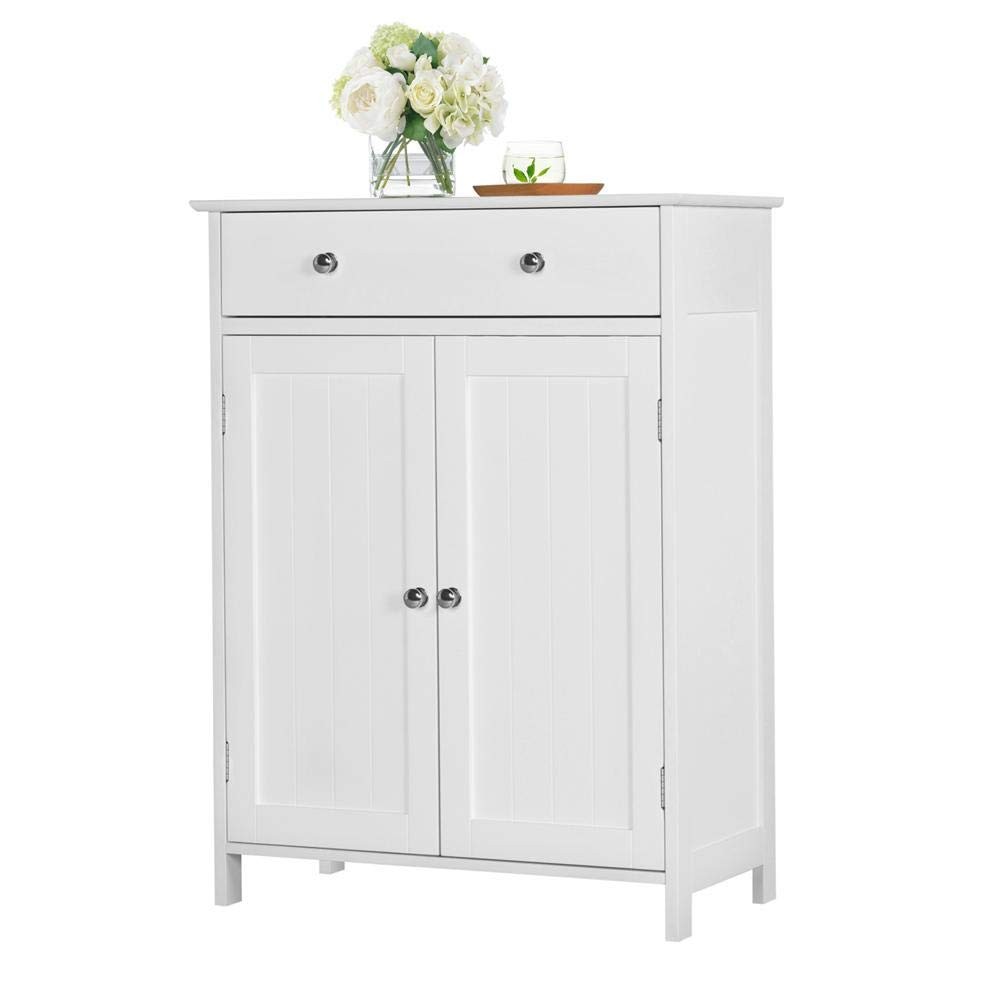 White Wooden Bathroom Floor Cabinet Storage Cupboard W/ Shelves for Home Kitchen White Wooden Bathroom Floor Cabinet Storage Cupboard W/ Shelves for Home Kitchen