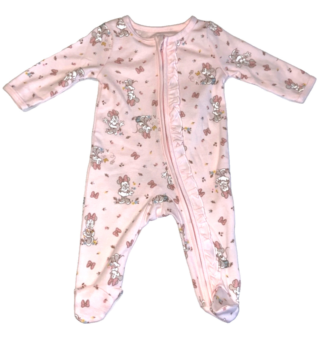 Minnie Mouse Disney Baby Sz 0-3M Pink Footed Bodysuit/ Onepiece Front Ruffle NWT Minnie Mouse Disney Baby Sz 0-3M Pink Footed Bodysuit/ Onepiece Front Ruffle NWT