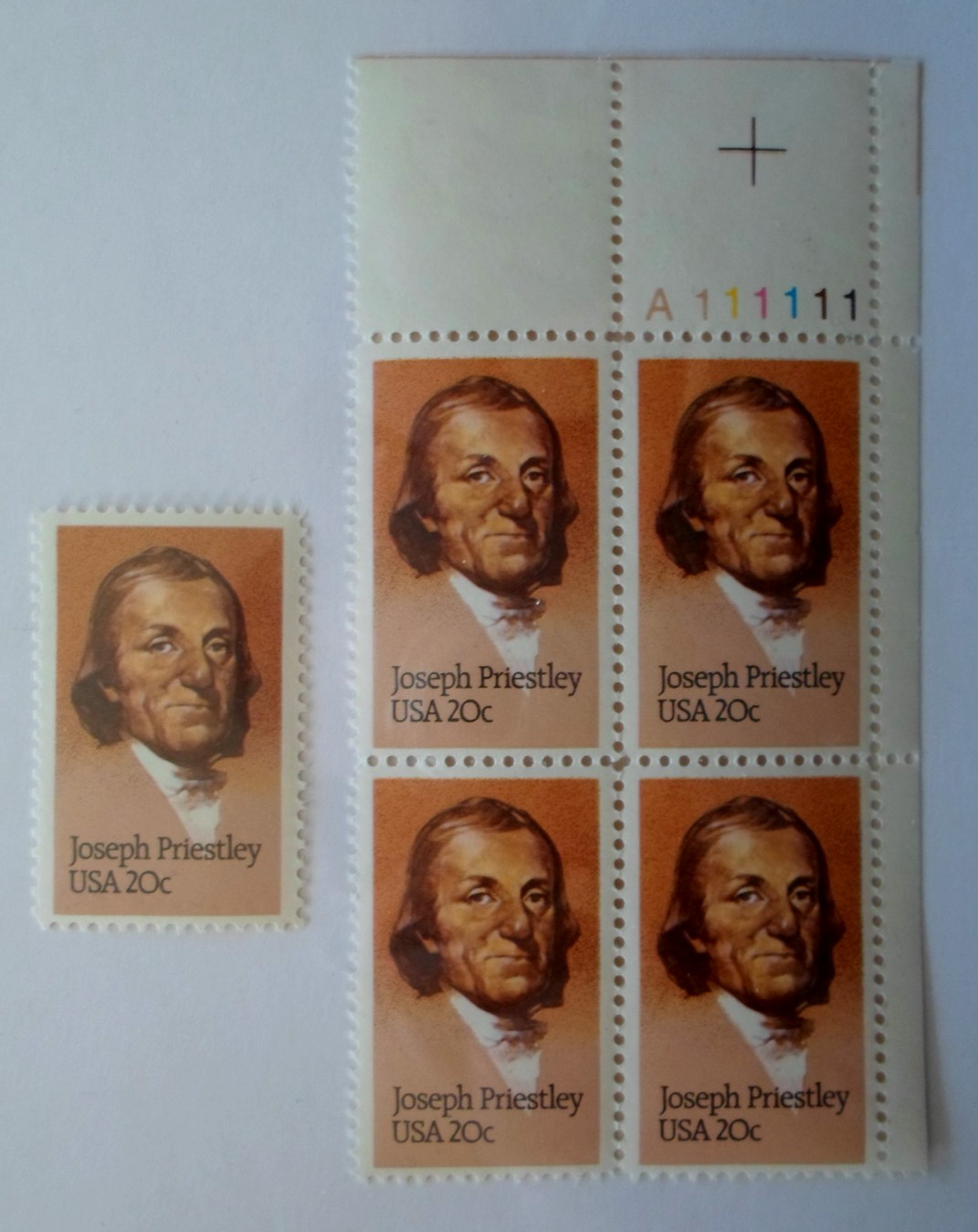1983 Joseph Priestley - Cat # 2038 Plate Block & Single 20c Stamps MNHOG