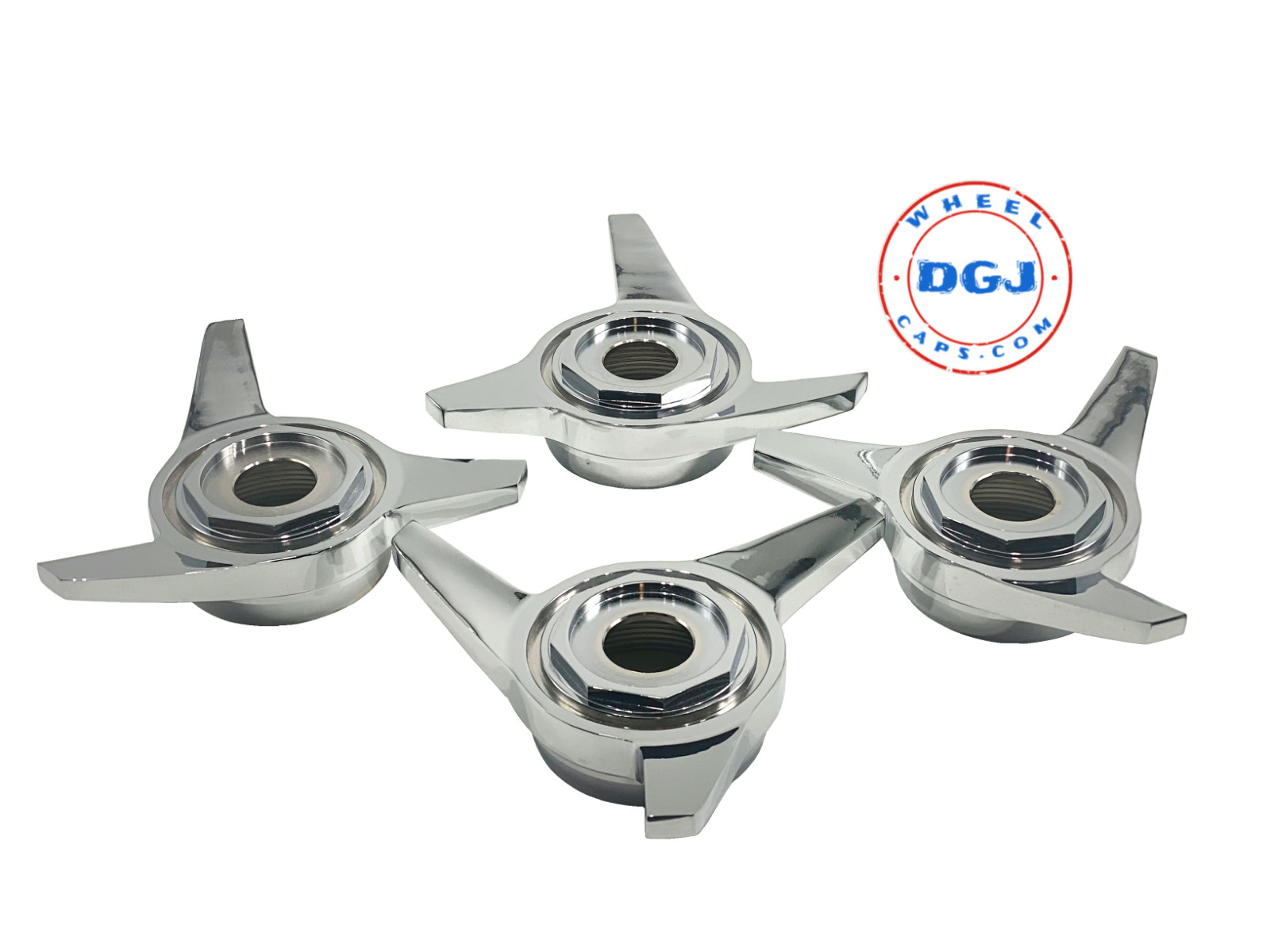 3 Bar Hex Cut Superswept Chrome Knock-Off Spinner Caps for Lowrider Wire Wheels