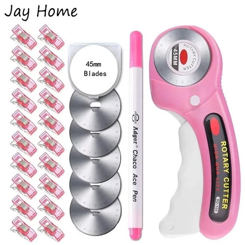 45mm Rotary Cutter Set – 5 Blades, Sewing Clips & Fabric Marker for DIY Sewing