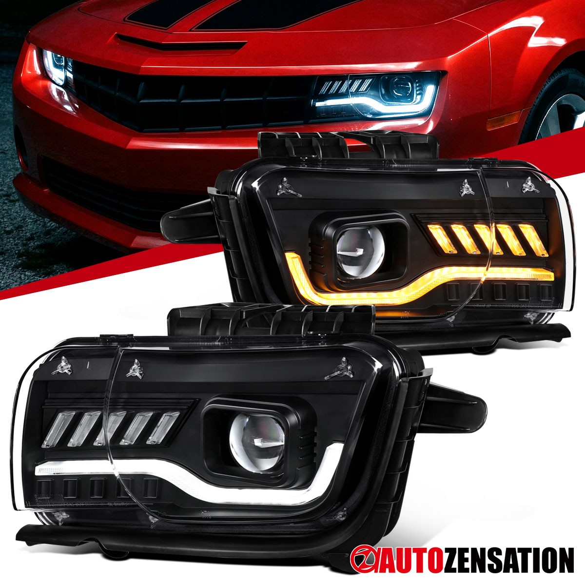 Black Fit 2010-2013 Chevy Camaro Switchback LED DRL Projector Headlights Lamps Black Fit 2010-2013 Chevy Camaro Switchback LED DRL Projector Headlights Lamps