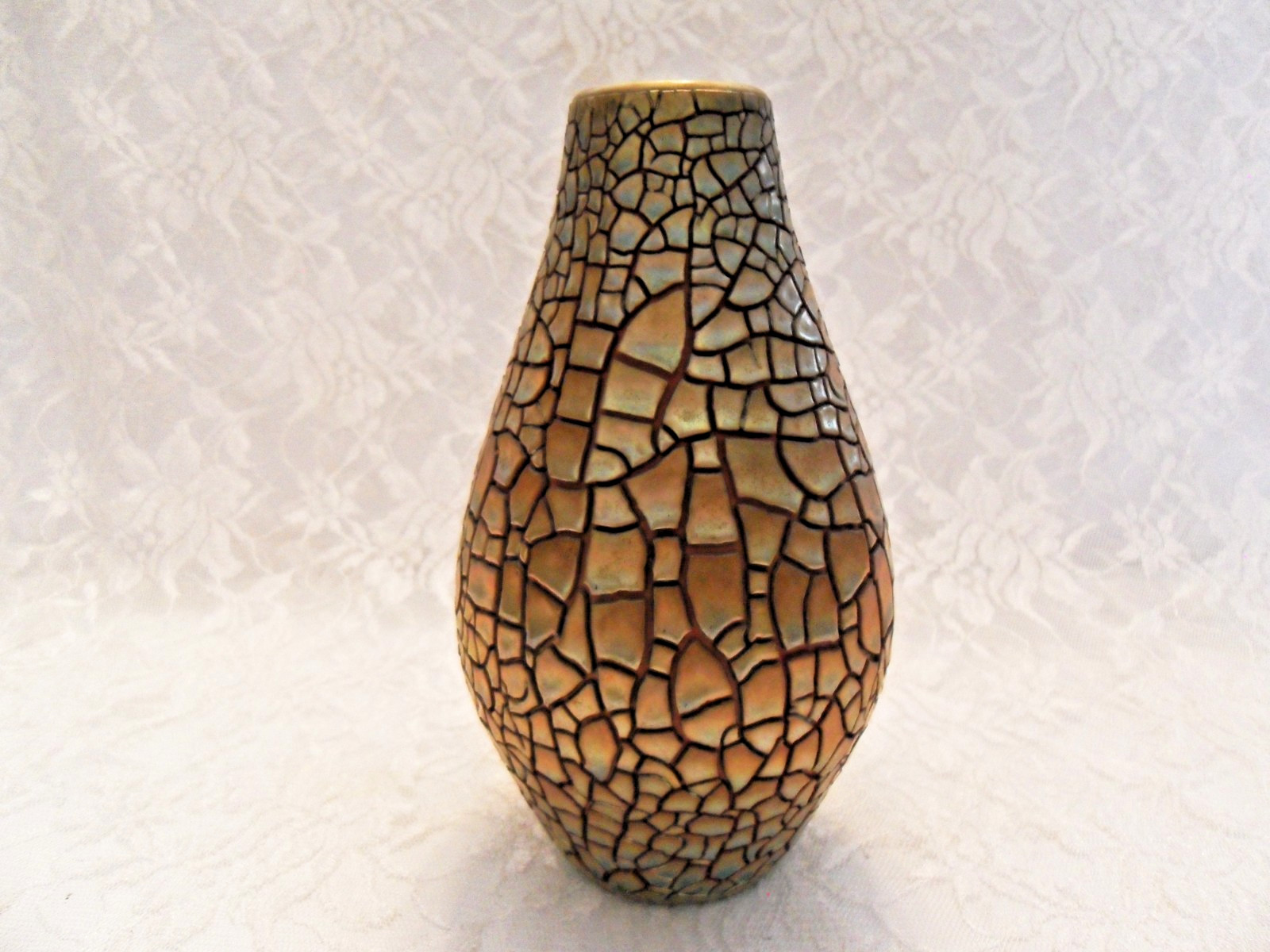 ZSOLNAY PECS GREEN/GOLD EOSIN CRACKLED VASE T 9 \ ZSOLNAY PECS GREEN/GOLD EOSIN CRACKLED VASE T 9 \