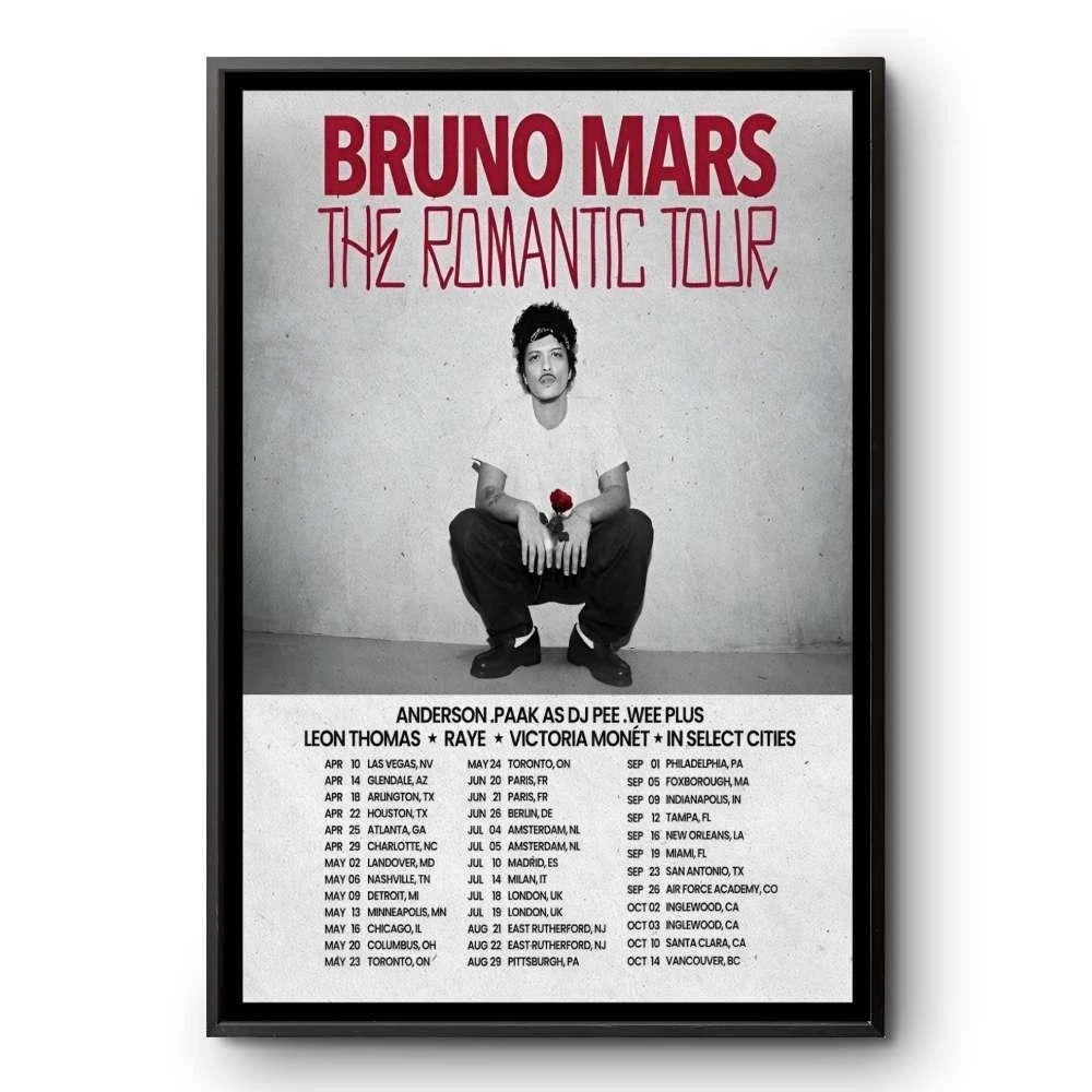 Bruno Mars The Romantic Tour 2026 Concert Poster Wall Art Print