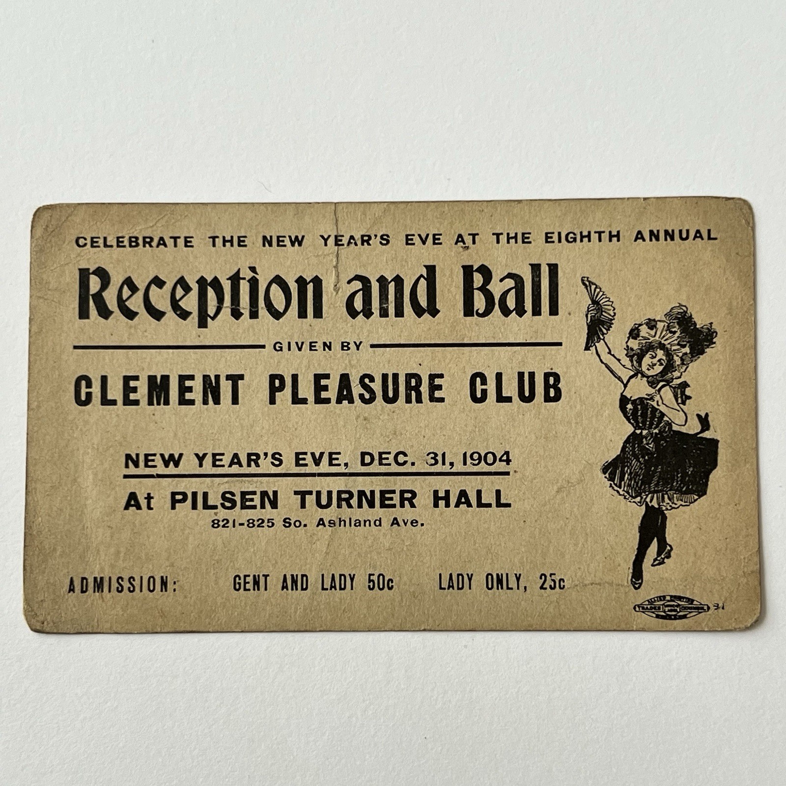 Antique Ephemera Promotional Card Clement Pleasure Club Chicago IL New Years
