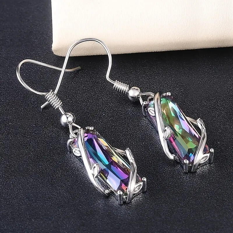 Elegant Handmade Rainbow Mystical Fire Topaz 925 Sterling Silver Hook Earrings