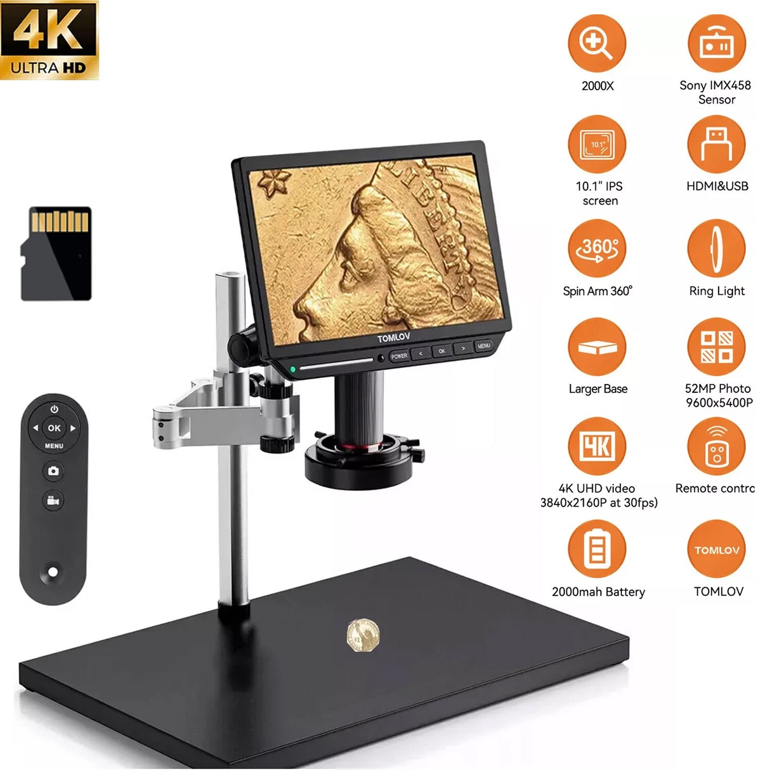 TOMLOV TM4K Max Digital Microscope 2000x 52MP 4K Video LCD Microscope for Adults TOMLOV TM4K Max Digital Microscope 2000x 52MP 4K Video LCD Microscope for Adults
