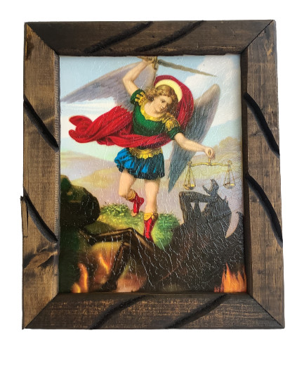 San Miguel Arcángel Imagen en Cuadro Rústico 9x11 Religious Frame San Miguel Arcángel Imagen en Cuadro Rústico 9x11 Religious Frame