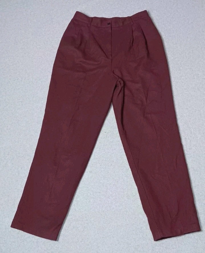 Vintage Sag Harbor 100% Wool Pleated Trouser Pants Womens 12 Burgundy Old Money