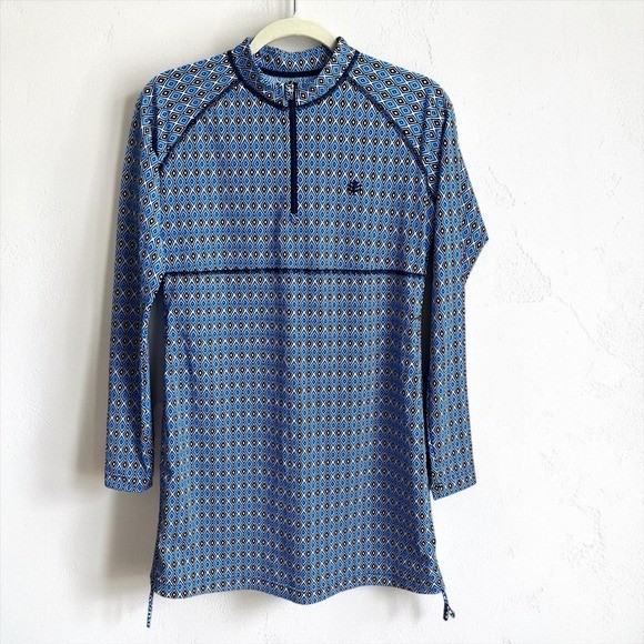 Coolibar Island Ruche Swim Shirt Women\'s Small Blue UPF 50+ Athletic Sporty