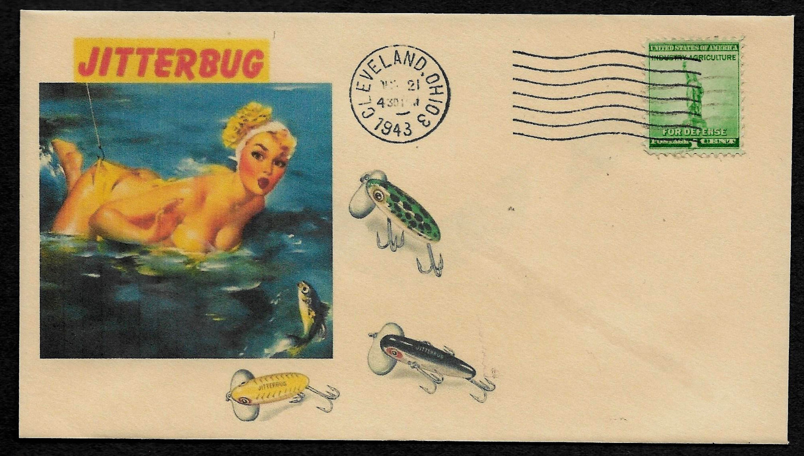 1940s Vintage Fishing Lures & Sexy Lady Featured on Collector's Envelope *OP615