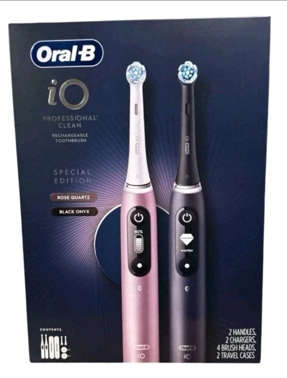 Oral-B iO Series 7 Pro Electric Toothbrush, 2 Pack, 4 Brush Heads (Black & Rose)